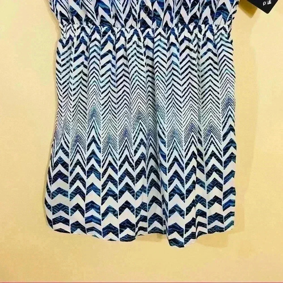 NWT BeBop Zig Zag Cinch Waist Sleeveless Quarter Button Mini Shirt Dress Size L - Picture 3 of 14